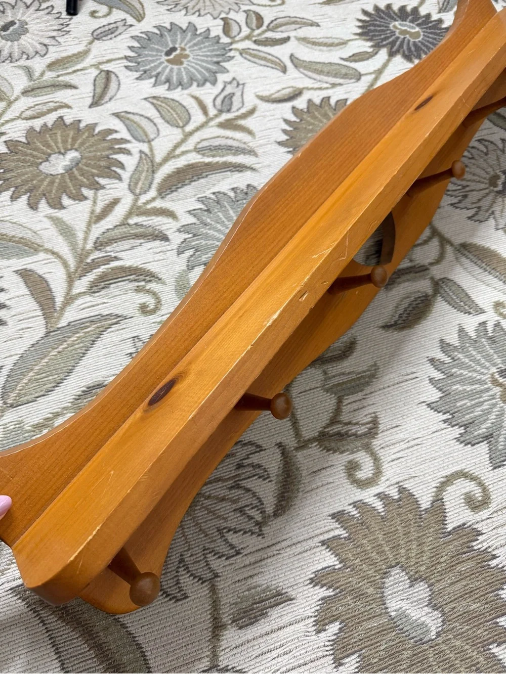 Large Vintage Heart Shelf Wood Wooden 6 Peg Hooks 36” 3 Feet Long